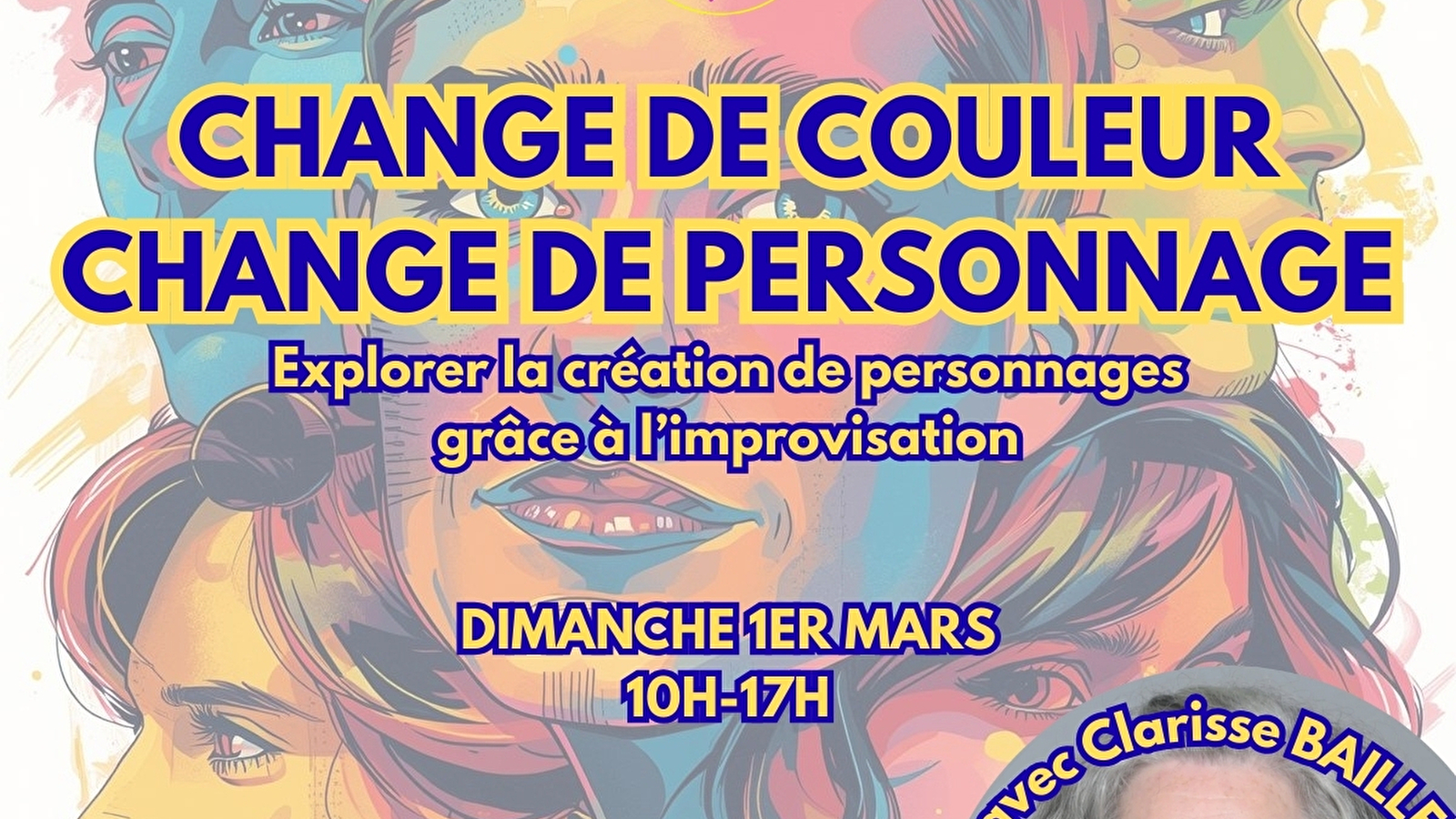Stage de théâtre à La Charité-sur-Loire
CHANGE DE COULEUR, CHANGE DE PERSONNAGE
Explorer la création de personnages grâce à l’improvisation