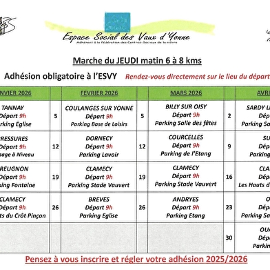 Marches pedestres avec l'Espace Social des Vaux d'Yonne - 6 à 8 km